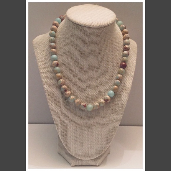 Snake Skin Jasper Beads Necklace and Amazonite Beads on Paper Clip Necklace - Picture 3 of 3